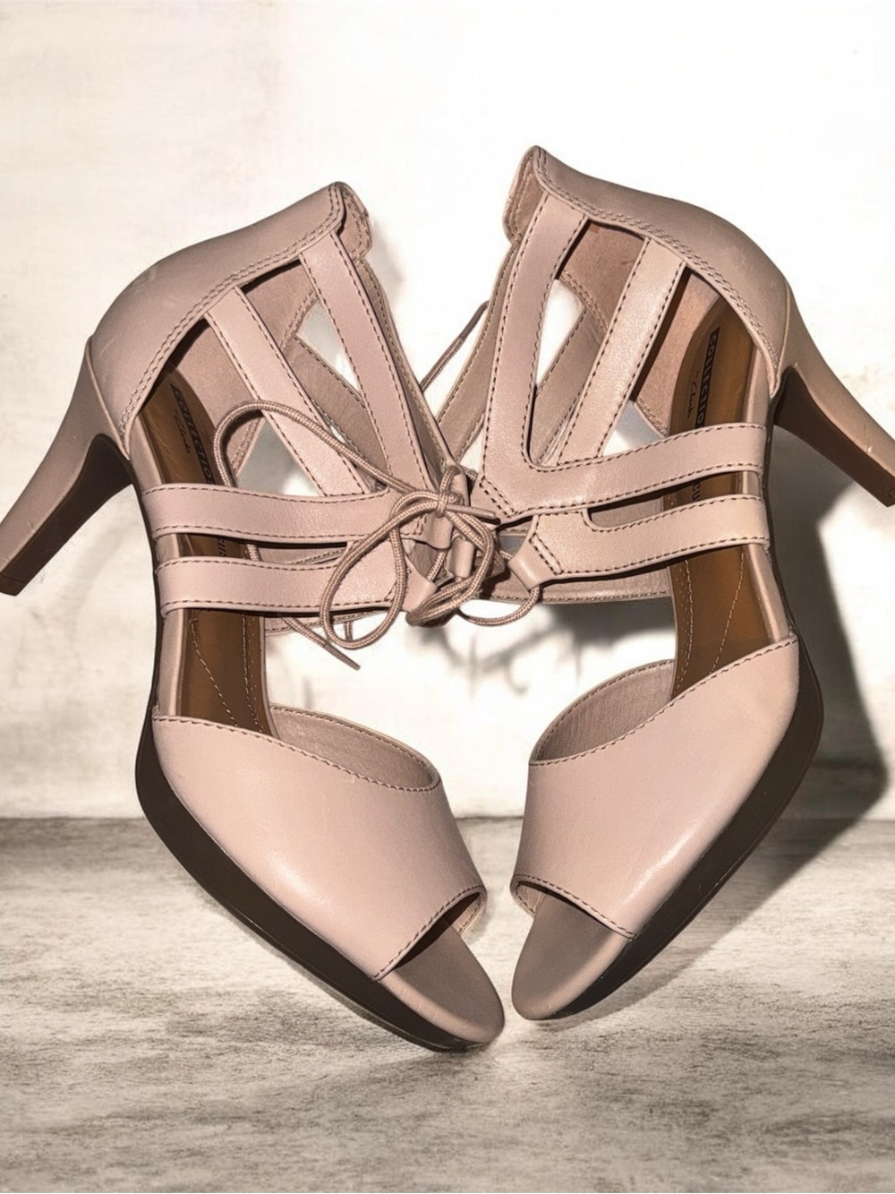 Clarks Blush Pink Lace-Up Peep Toe Heels